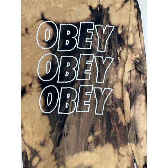 Obey men black brown tie dye long sleeves tee size M - Picture 5 of 9